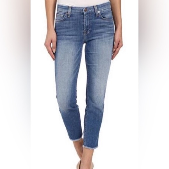 7 For All Mankind Denim - 7 For All Mankind Kimmie Crop Jeans Women’s Size 28 Raw Hem Medium Wash